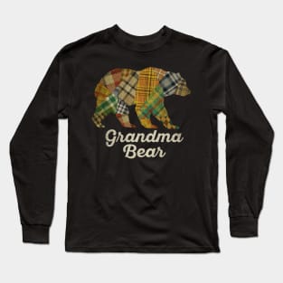 Grandma Bear Patchwork Buffalo Plaid Long Sleeve T-Shirt